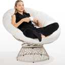 Bme 40" Ergonomic Wicker Papasan Chair with Soft Thick Cushion & Frame, 360 Swivel, Circle, Reading, Comfy Chair for Living Room, Bedroom (Arctic Snow - White Base)