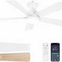 Dolavast Ceiling Fans with Lights, 42 Inch Low Profile Ceiling Fan with Light and Remote Control, Flush Mount, Reversible, 3CCT, Dimmable LED, Quiet, White Ceiling Fan for Bedroom, Kitchen