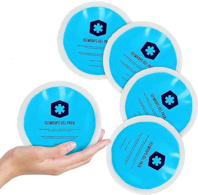 ICEWRAPS Round Ice Packs for Injuries Reusable, Hot and Cold Gel Ice Packs for Injuries, Hot and Warm Compress Soft & Flexible, Fast Relief & Recovery - Pack of 4 - Blue