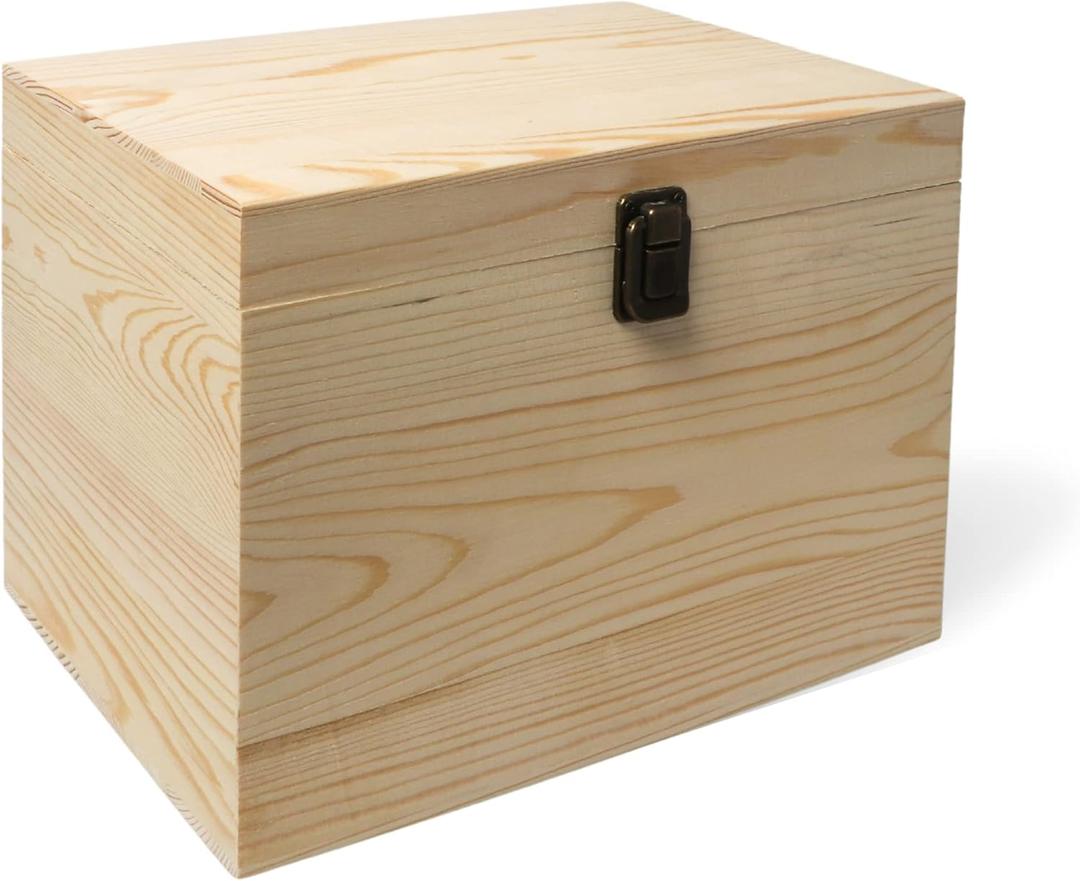 10x7x7-Inch Unfinished Wooden Box with Hinged Lid & Front Clasp for DIY Art Project Crafts Woodcraft Keepsake - Easy to Stain Paint Wood Burning