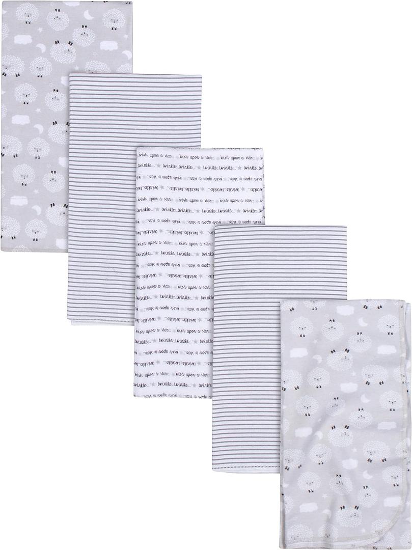 Gerber Boys and Girls Newborn Infant Baby Toddler Nursery 100% Cotton Flannel Receiving Swaddle Blanket, Sheep Grey, Pack of 5
