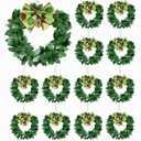 Syhood 12 Pcs Mini Christmas Wreaths for Cabinets with Gold Bells Small Kitchen Xmas Decor Christmas Cabinet Wreaths Ornament for Kitchen Chair Fireplace Farmhouse Home Decor(3.15 Inch, Green Bowknot)