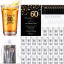 FillTouch 100 Sets Birthday Party Favors for Guests Bulk, 1.4 oz Cheers to 40/45/50/55/60/65 Years Plastic Personalized Glasses Cups with Thank You Cards Gift Bag for Birthday Wedding (Black 60 Years)