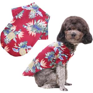 Hawaiian Beach Print Pet Dog Cat T-Shirts Cute for Small to Medium Dog Cats Cool Summer Vest Camp Shirt Clothes (RED, S)