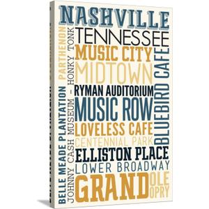 ART.COM Stretched Canvas Print Nashville, Tennessee - Typography by Lantern Press, 24" x 36"