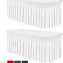 Table Skirts for Rectangle Tables 6ft - 2 Pack One-Piece White Tablecloths and Skirt, Wrinkle Resistant Ruffles Elastic Cover for Banquets, Weddings, Events, Parties (72" x 30" (Rectangular) 2Pack)