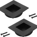 Geesatis 304 Stainless Steel Recessed Cabinet Handles - 2.4"x2.4" Square Finger Pulls for Sliding Doors, Drawers & Wardrobes, Matte Black, Set of 2 (Easy Install, Durable)