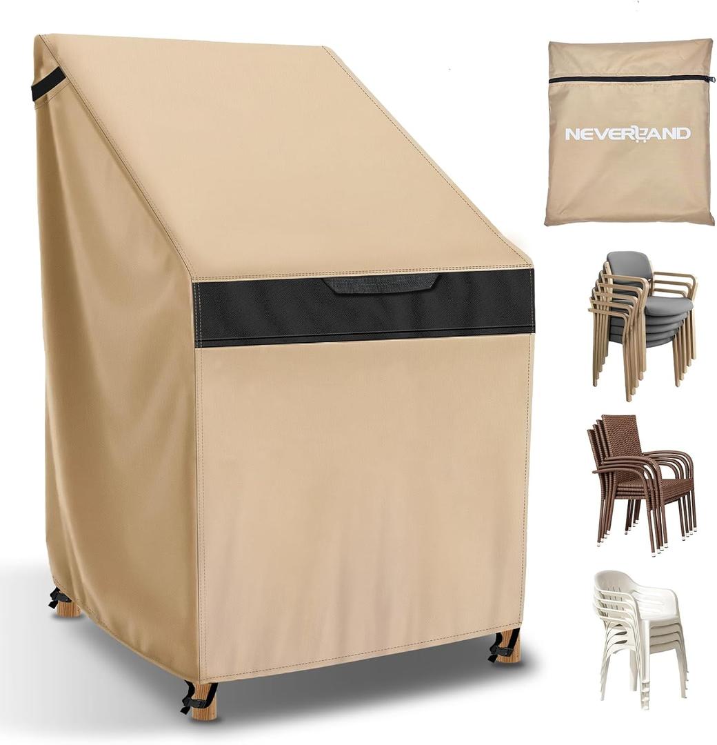 NEVERLAND Stackable Patio Chair Covers, Stacking Outdoor Chair Covers Waterproof with 600D Heavy Duty Material, Lawn Chair Covers Fits for 4-6 Stackable Paito Chairs-36"Lx28"Wx47"H (Golden)