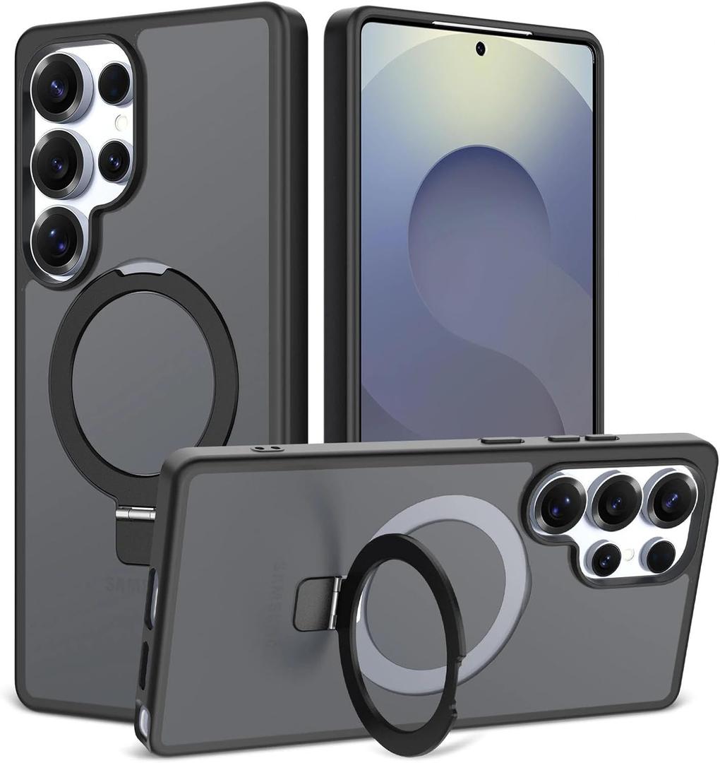 Magnetic for Samsung Galaxy S25 Ultra Case, 6.9", Compatible with MagSafe, Rugged Kickstand, Not-Yellowing Military-Grade Protection, Matte Black