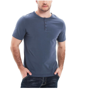 Men Short Sleeve Henley T Shirt Casual Fit with Button Shirt XL