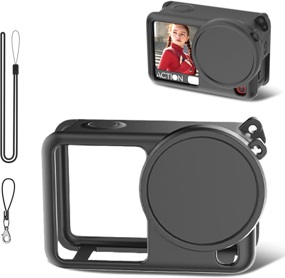 For DJI Osmo Action 6 Silicone Protective Case,Case Cover for DJI Action 6 with Silicone Lens Cap,with Anti-Lost Lanyard (Black)