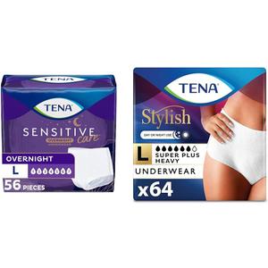 TENA Incontinence Underwear for Women, Overnight Absorbency, Intimates - Large - 56 Count & Incontinence & Postpartum Underwear for Women, Super Plus Absorbency - X-Large - 64 Count