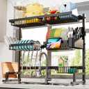 ADBIU Over The Sink Dish Drying Rack (Expandable Height and Length) Snap-On Design 2 Tier Large Dish Rack (27-36L x 12W x 32.5-37H (inches)) (Black)