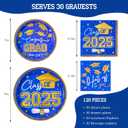 2 x 2025 Graduation Plates and Napkins ,Blue and Gold Class of 2025 Congrats Tableware,Disposable Luncheon Plates & Cocktail Napkins for Graduation Party Decorations,Serve 30