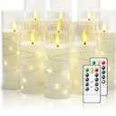 Flickering Flameless LED Candles, 9 Pcs with Embedded Star String, Acrylic LED Pillar Candles with Remote, Suitable for Home Decoration (White)