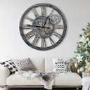 The B-Style Large Real Moving Gears Wall Clock 30 inch Rustic Retro Industrial Farmhouse Wood Clock Oversized Decorative Vintage Wall Clocks for Living Room (Carbon Gray)