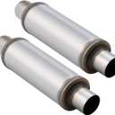 2.25 Inch Exhaust Muffler, 2.25" Inlet/Outlet 20" Overall Length Resonator, Stainless Steel Straight Through Design Performance Muffler, 2 PCS