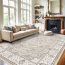 Washable Large 9x12 Area Rug - Living Room Oriental Non Slip Soft Rugs Indoor Low Pile Stain Resistant Carpet for Bedroom Dining Room Farmhouse Distressed Thin Home Decor Floor Mat (9x12 Beige)