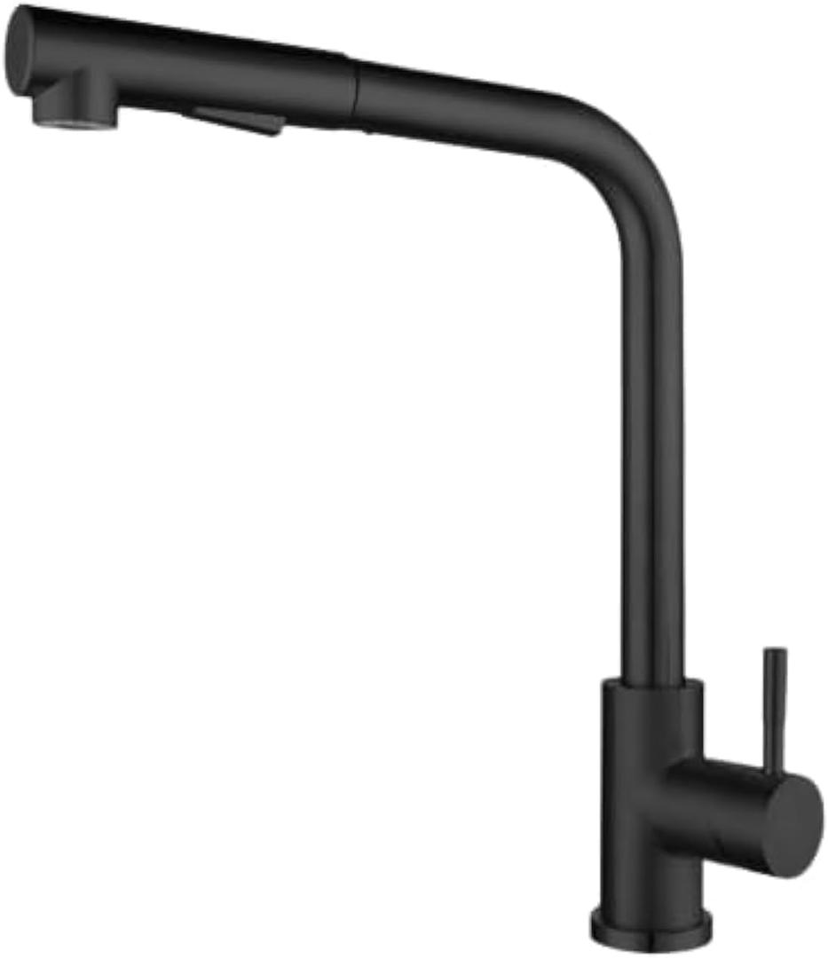 Matte Black Stainless Steel Kitchen Sink Faucet with Pull Down Sprayer Single Lever, Commercial Utility Stainless Steel Kitchen Faucets, for Sink 1 or 3 Hole Modern Kitchen Bar Sink
