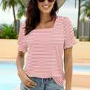 WIHOLL Tops for Women Summer Casual Ruffle Trim Sleeve Square Neck T Shirts (L)