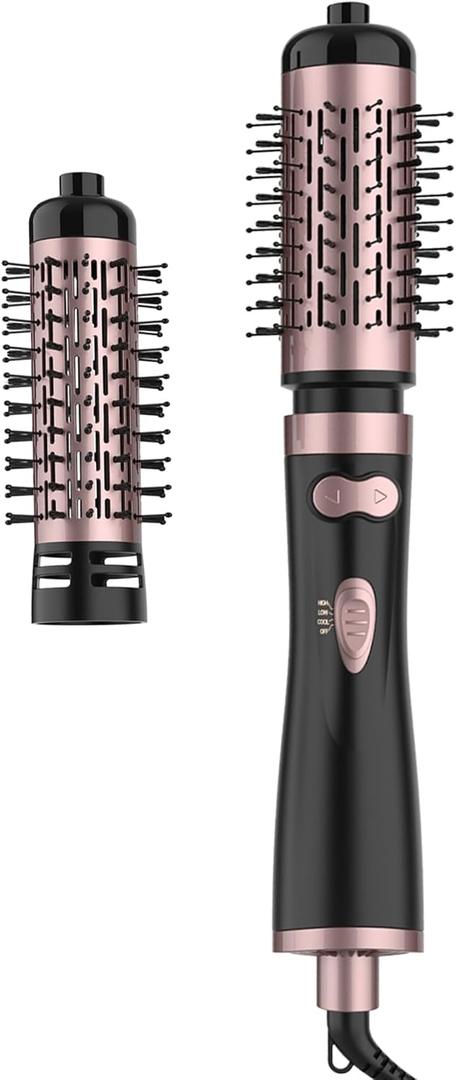 ANWA Rotating Hair Dryer Brush, 4-in-1 Hot Air Styler and Rotating Brush, Rotating Blow Dryer Brush with 2 Detachable Brushes(1.5"& 2"), Black