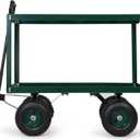 Backyard Expressions 2 Tier Garden Cart, 600 lb Total Capacity, Outdoor Utility Cart with Wheels, Steel Mesh Shelves, Pneumatic Tires, Pull Handle Rolling Wagon for Yard & Lawn