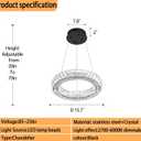 Modern Ring Crystal Chandelier with Remote Control Dimmable LED Ring Pendant Light Round Chrome Crystal Chandelier Light Fixtures for Dining Room Living Room15.7in Black