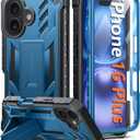 FNTCASE for iPhone 16 Plus Case: Military Grade Drop Proof Protection Mobile Cover with Kickstand | Matte Textured Rugged Shockproof TPU | Protective Sturdy Phone Case - 6.7 Inch Blue