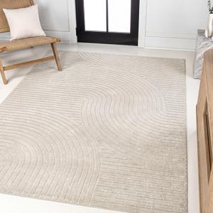 JONATHAN Y Hallie High-Low Curve Ivory/Cream Indoor/Outdoor Area Rug, 12x15, Minimalist, Pet Friendly, Non-Shedding, Stain Resistant, Hose-Washable for Backyard, Patio, Porch (SCN100B-15)