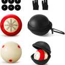 2 Pcs Billiards Cue Ball 2-1/4" Pool Cue Practice Training Artifact with Three Finger Billiard Gloves 2 Ball Bag 6 Pool Table Marker Dots for Billiard Table Accessory
