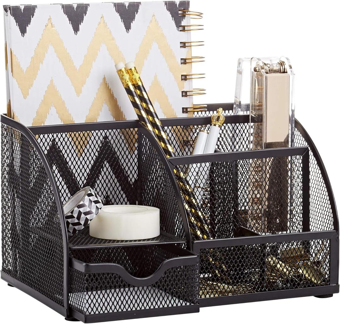 Annova Desk Organizer Wire Mesh 3 Tier Sliding Drawers Paper Sorter/Multifunctional/Premium Solid Construction for Letters, Documents, Mail, Files, Paper, Kids' Art Supplies (Gold) (Black)
