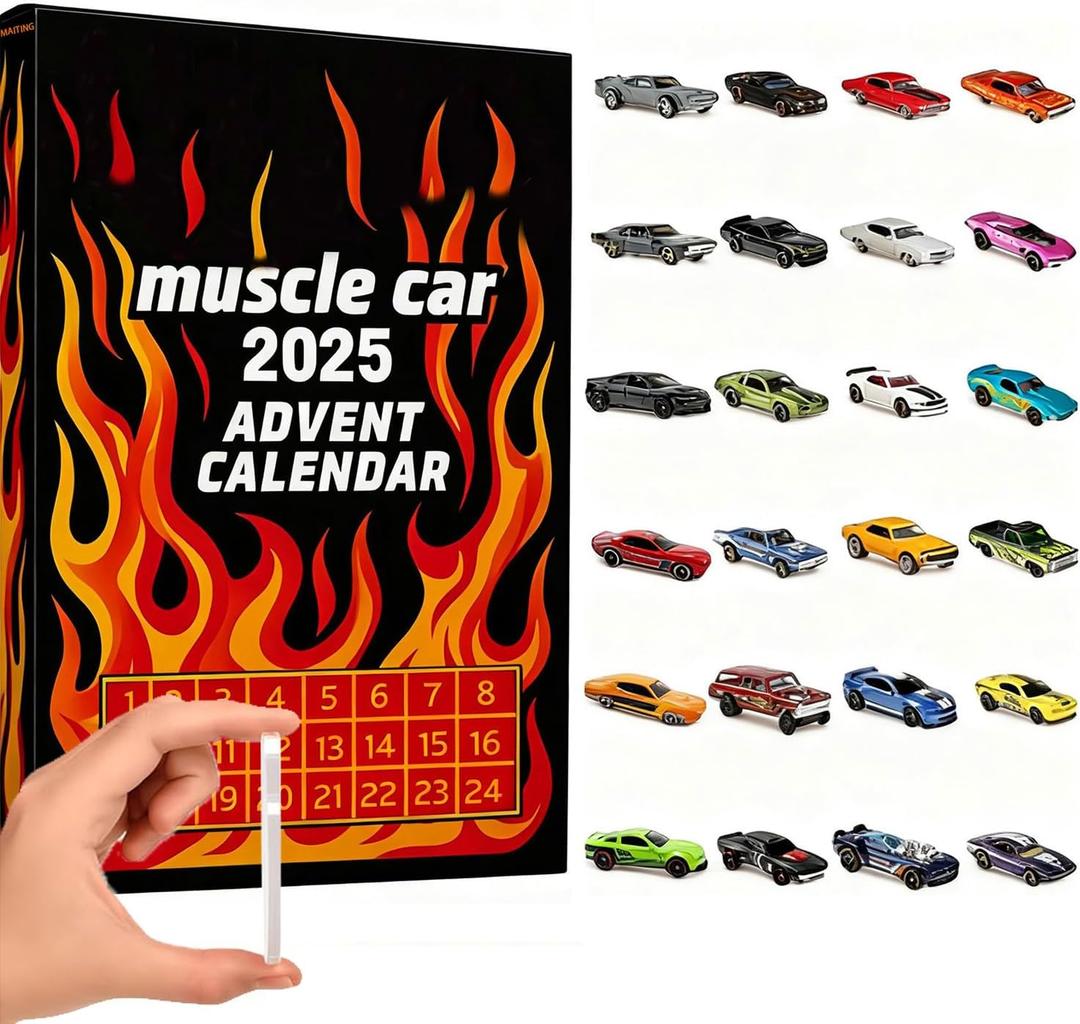 2025 Advent Calendar 24 Days Christmas Countdown Calendar with 24 Types of Cars Muscle Car Vehicle Surprise Box