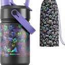 18 oz Insulated Water Bottle for Kids: Glow-in-the-Dark, 2-in-1 Straw Spout Lid, Leakproof, BPA-Free, Keep Cold 24H, Stainless Steel Cup with Carrier Bag for Party, Holiday, Gift (Luminous Souls)