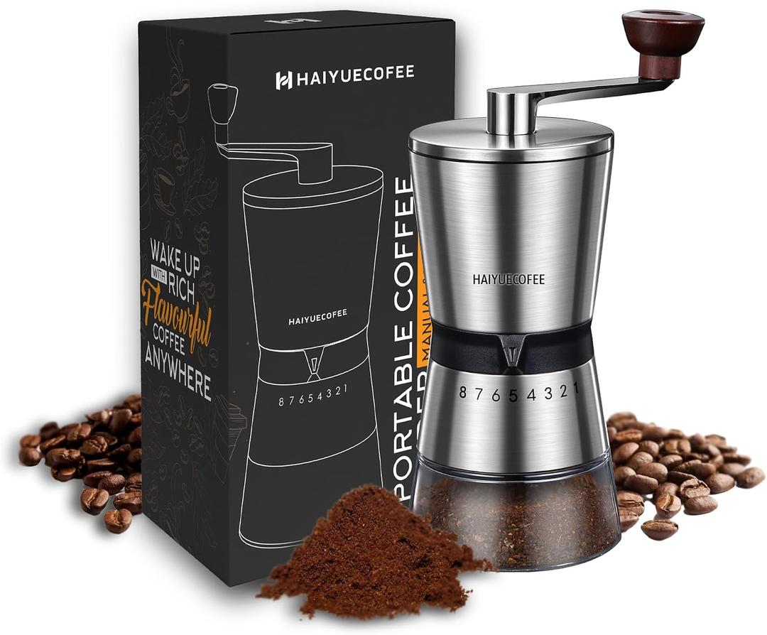 Manual Coffee Grinder with 8 Adjustable Coarseness Settings, Hand Crank Coffee Mill with Ceramic Burr for Espresso Beans, French Press, Pour Over, Drip Coffee Rustproof, Non-Dulling