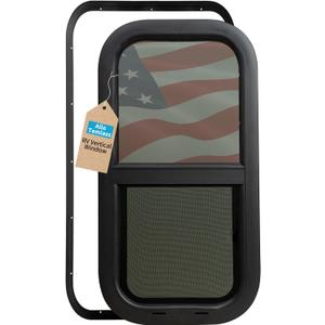 Vertical RV Window 12" W x 24" H Sliding RV Window with Net Screen and Trim Ring, RV Windows for Cargo Trailer Camper for 15/16" or 1-3/8" and Slightly Thicker Up to 1/16" Walls, DOT Approved