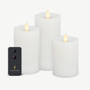 Luminara Realistic Flameless LED Candle White Set of 3, Battery Operated with Remote Control, Moving Flame Pillar Timer Function Melted Top Safe