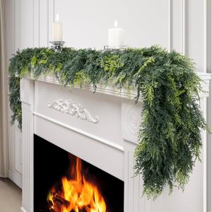 2 Pcs 6ft Artificial Cedar Garland, Real Touch Pine Garland, Christmas Faux Greenery for Mantle, Fireplace Wall, Table Decor, Christmas Decorations, DIY Crafts