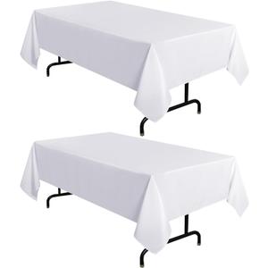 sancua 2 Pack White Tablecloth 60 x 120 Inch, Rectangle 8 Feet Table Cloth - Stain and Wrinkle Resistant Washable Polyester Table Cover for Dining Table, Buffet Parties and Camping