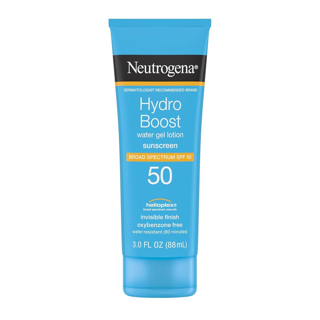 Neutrogena Hydro Boost Water Gel Sunscreen SPF 50, OilFree Hydrating & WaterResistant Face & Body Sunscreen Lotion, NonGreasy, Broad Spectrum, Lightweight Moisturizer, 3 fl oz