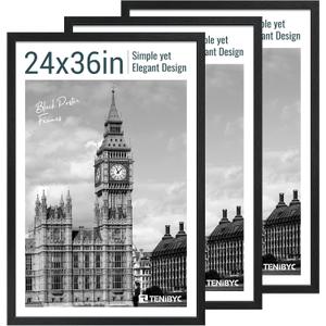 24x36 Poster Frame 3 Pack - Black Woodgrain, Solid Wood Picture Frame, Wall Gallery Frame - Wall Hanging