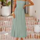 ZESICA Women's Summer Sleeveless Midi Dress 2026 Strapless Ruched A Line Flowy Wedding Guest Party Beach Long Dresses (M)