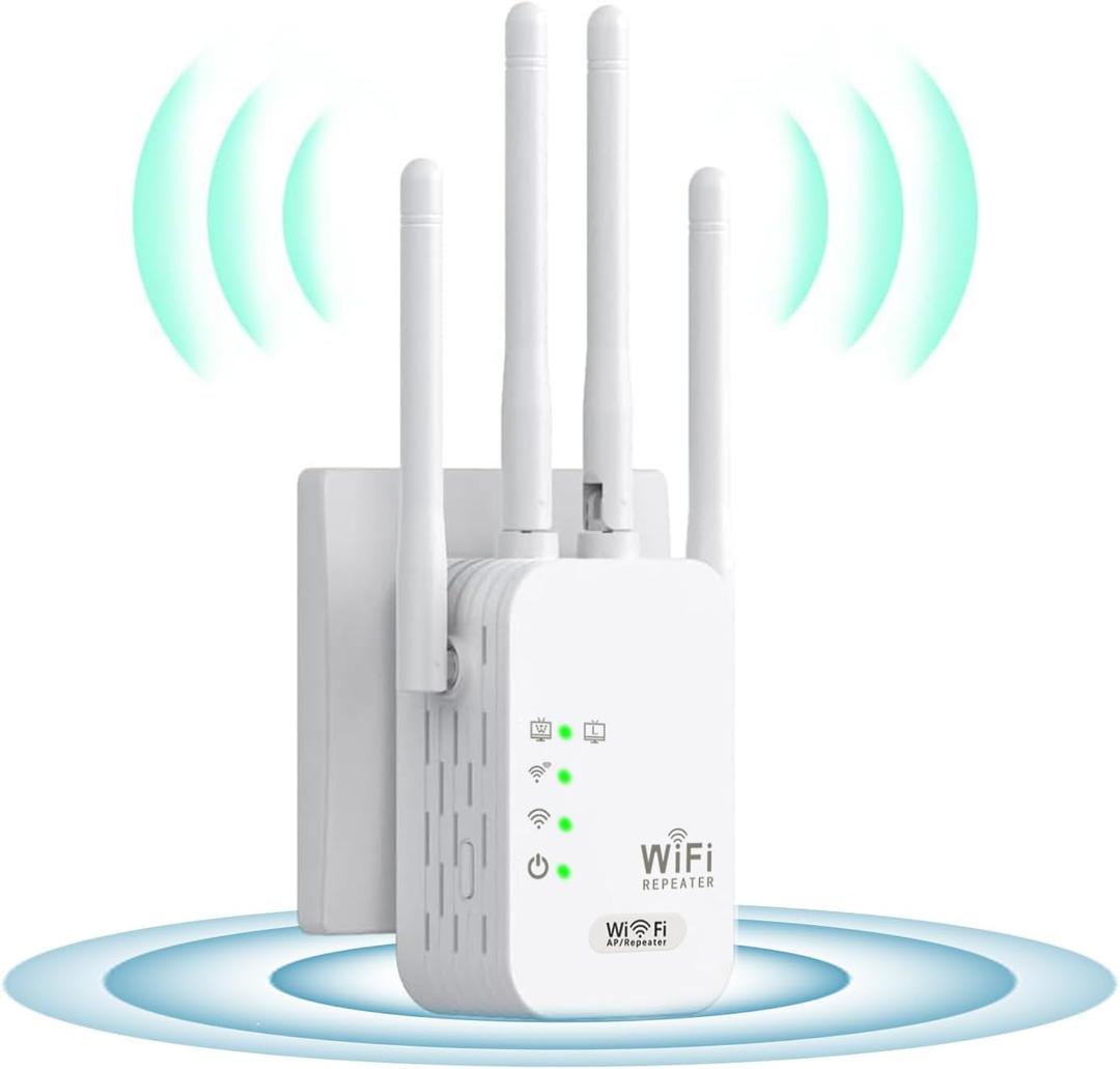 WiFi Extender, 300Mbps Wi-Fi Signal Booster Amplifier for Home Cover Up to 120sq.ft WiFi 2.4GHz Dual Band Wireless Repeater, 4 Antennas 360° WiFi Amplifier, WiFi Range Extender with Ethernet