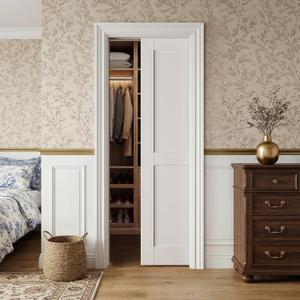 30" x 80" Sliding Pocket Interior Door, 2-Panel Solid Core Door Slab with Soft Close Pocket Door Frame Kit, Easy Install, Durable and Smooth
