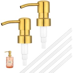 Segbeauty Stainless Steel Soap Lotion Dispenser Pumps, 2pcs Golden Soap Dispenser Pump Replacement for 28/400 Thread Size Standard, Bathroom Kitchen Sink Pump Replacement for Body Wash Skincare Lotion