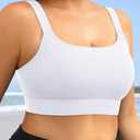 Daci Women Plus Size Sports Bra Bikini Top Only Push Up Scoop Neck Swim Top Full Coverage Bathing Suit for Large Bust (White)