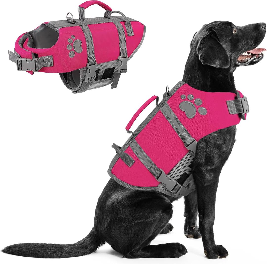 Queenmore Dog Life Vest for Swimming, Ripstop Dog Life Jacket Large, Floating Life Vest for Dogs Large Breed with Handle, Vibrant Doggie Life Jacket for Boating with Hook, Pet Water Vest for Big Dogs Large