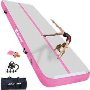 AKSPORT Gymnastics Air Mat Tumble Track Tumbling Mat Inflatable Floor Mats with Air Pump for Home Use/Tumble/Gym/Training/Cheerleading/Parkour/Beach/Park/Water (13ftx3.3ftx8inch, Pink)