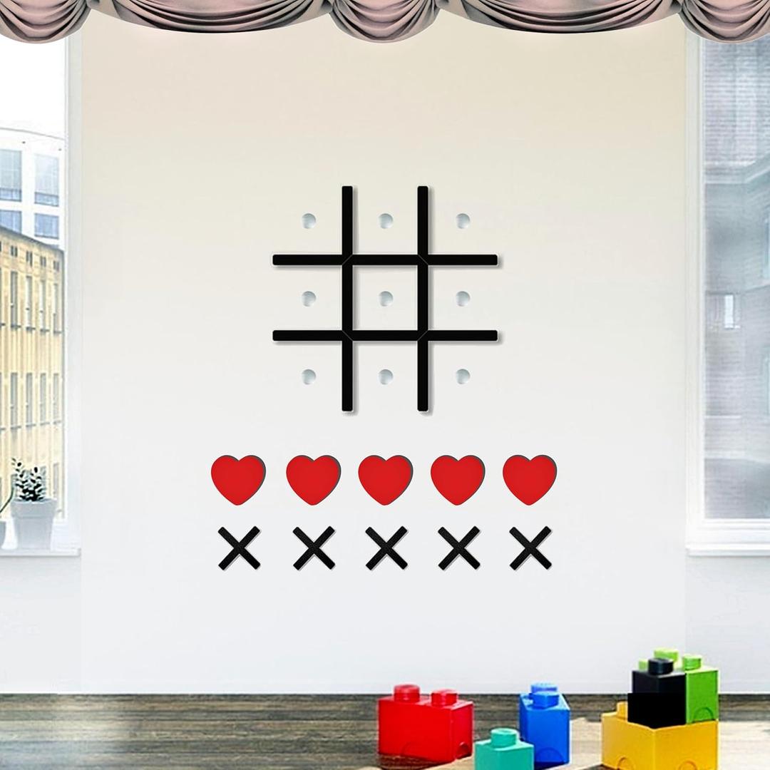 Large Wood Game Room Wall Decor, Modern Home Wall Art for Farmhouse Living Room Bedroom Office Decorations, Playroom Hallway Nursery Kids Room Decor Wall Stickers (1818 tic tac Toe Game)