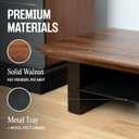 COREMINDED Solid Wood Dual Monitor Stand Riser 43" Walnut Desk Shelf for 2 Monitors with Tray & Wool Felt, Organizer for Desktop, Laptop and Office (Walnut)