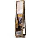 Giantex 360° Rotating Jewelry Armoire w/Higher Full Length Mirror, Standing Lockable Cabinet Organizer w/ Large Storage Capacity, Inside Makeup Mirror(Coffee)